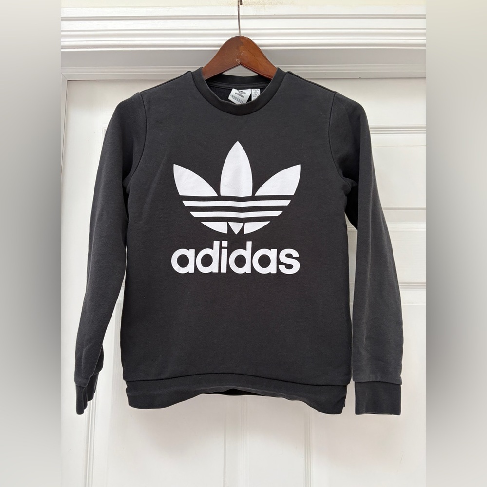 adidas Black Crewneck Sweatshirt with White Trefoil Logo